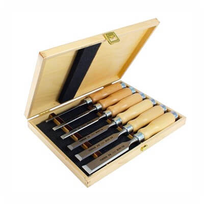 Narex Set of 6 Cabinet Chisels Bevel Edge in Wooden Case for Wood Joinery