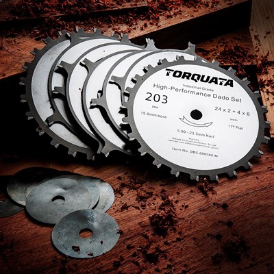 Torquata 8in Metric Dado Saw Blade Set 15.9mm 5/8in Bore includes Shims & Chippers